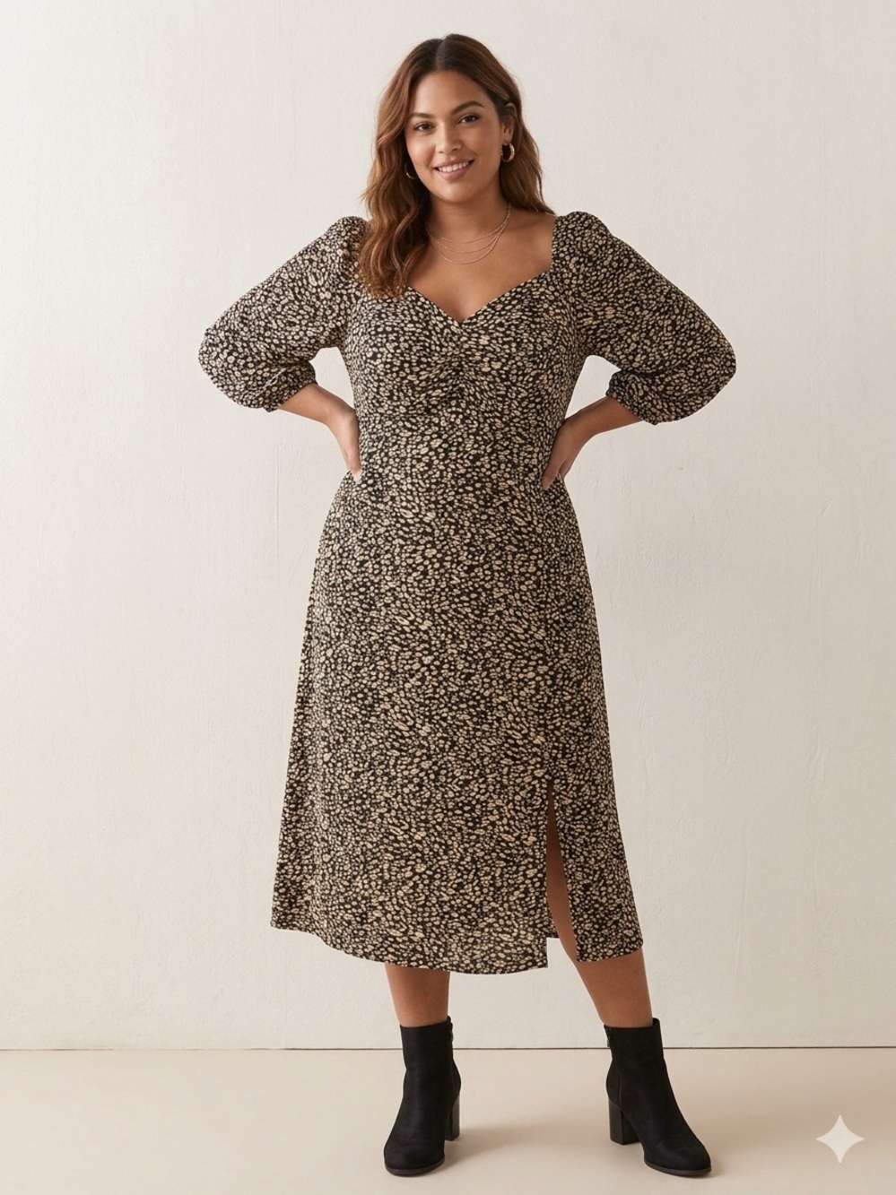 NWT Lipsy London Animal Print Midi Dress 3/4 Puff Sleeves Split XL Cottagecore